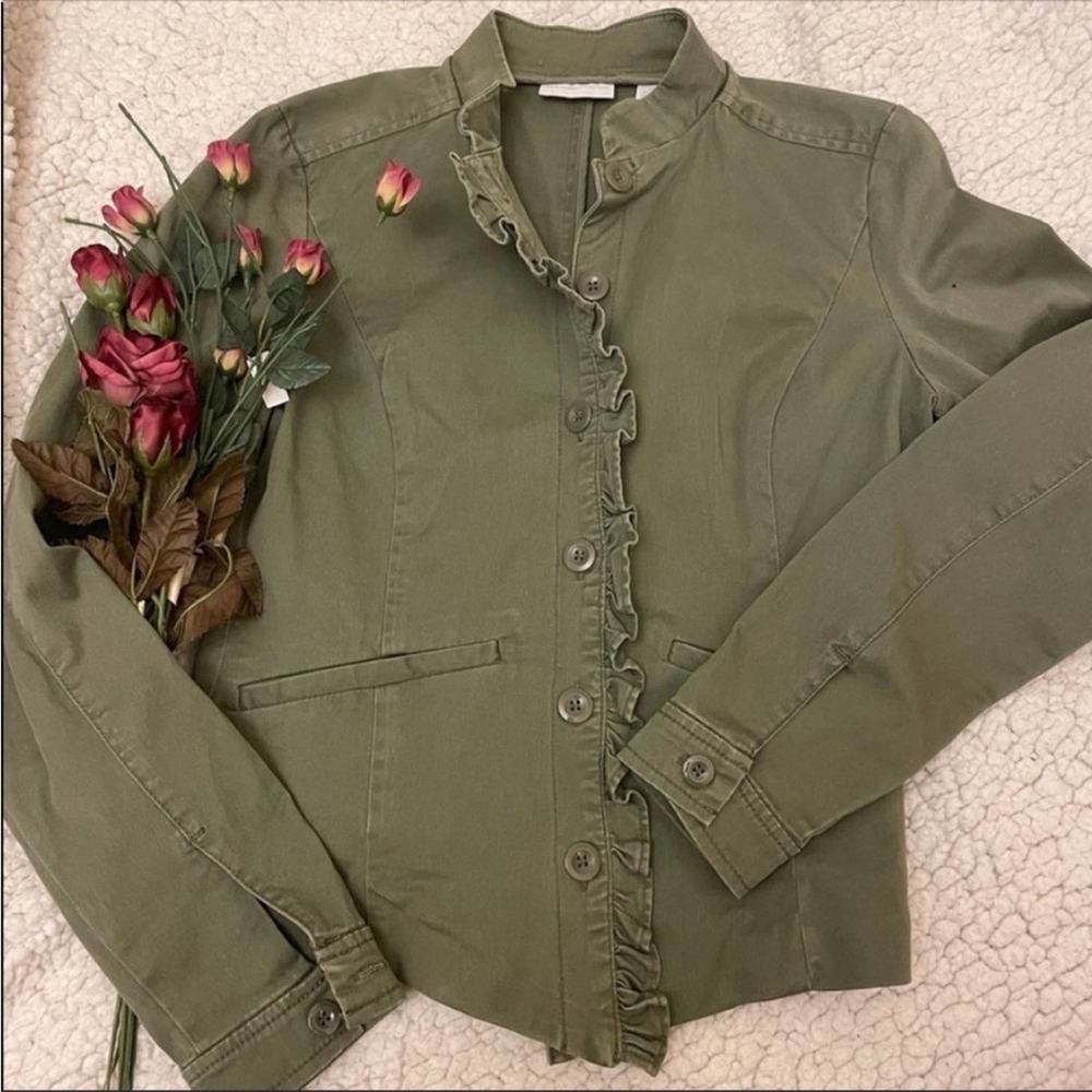 New York & Co Ruffle Green Jacket